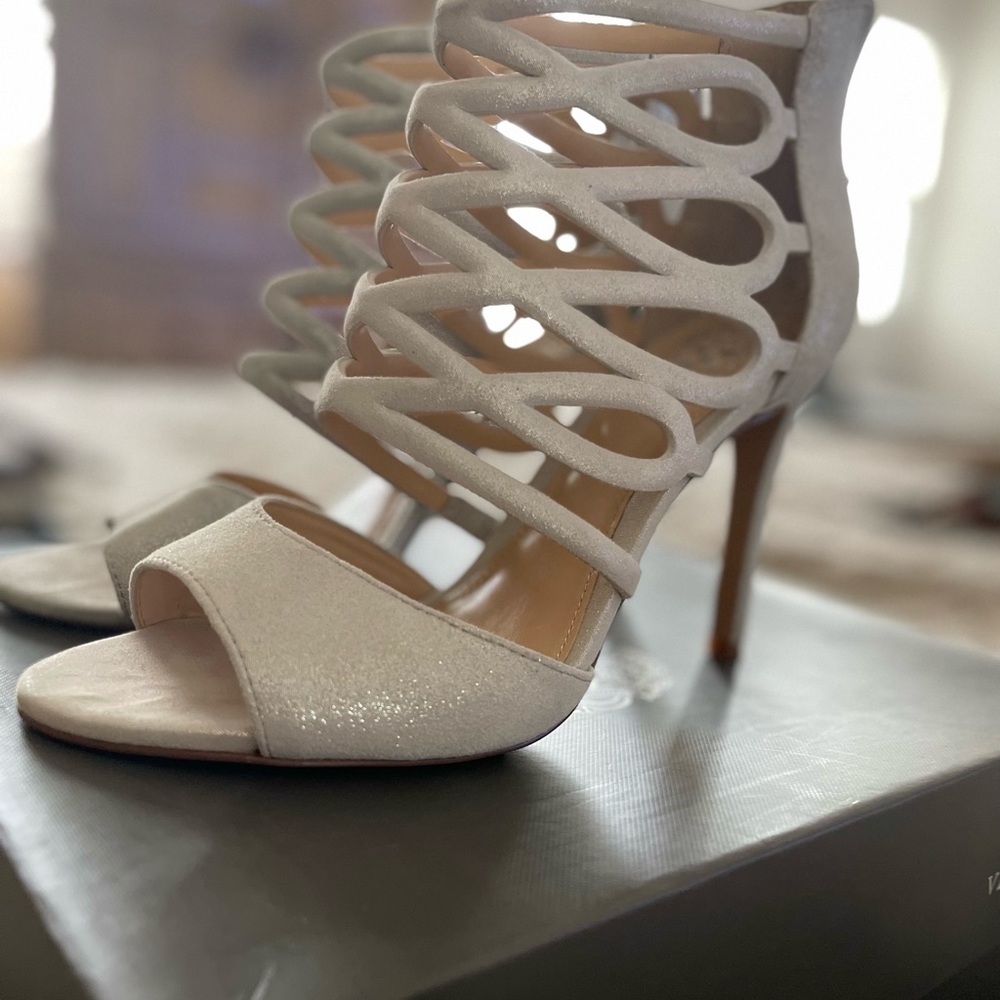 4” Grey Glitz Suede High Heel Sandal